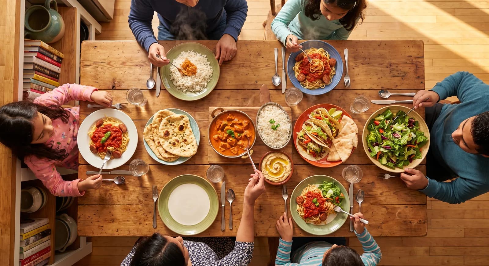 A family meal spread planned with NoshUp