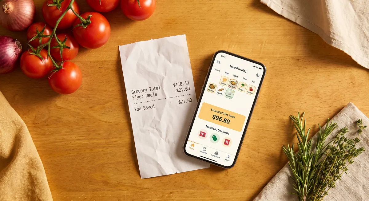 A grocery receipt flat-lay showing itemized spend